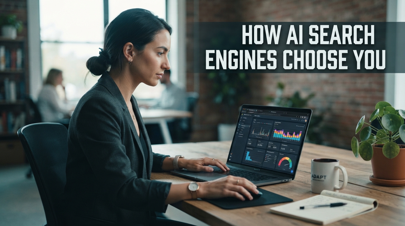 A professional digital marketer analyzing data on a laptop in a modern, sunlit office space.