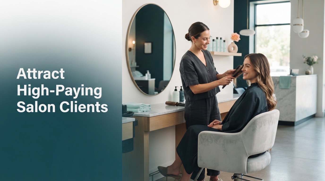 A professional, modern salon interior featuring high-end decor and a stylist providing a premium service to a client.