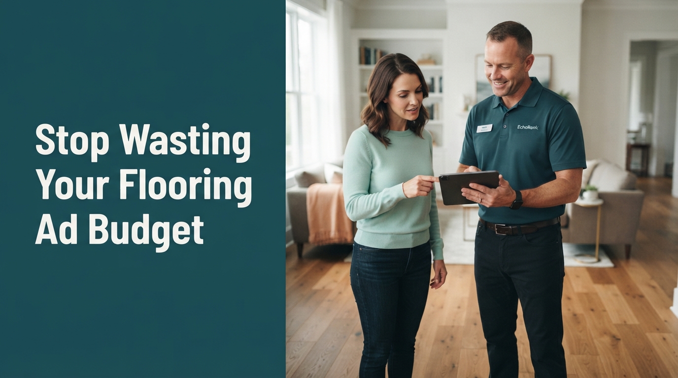 A professional flooring contractor reviewing digital project plans on a tablet inside a home with newly installed hardwood floors.