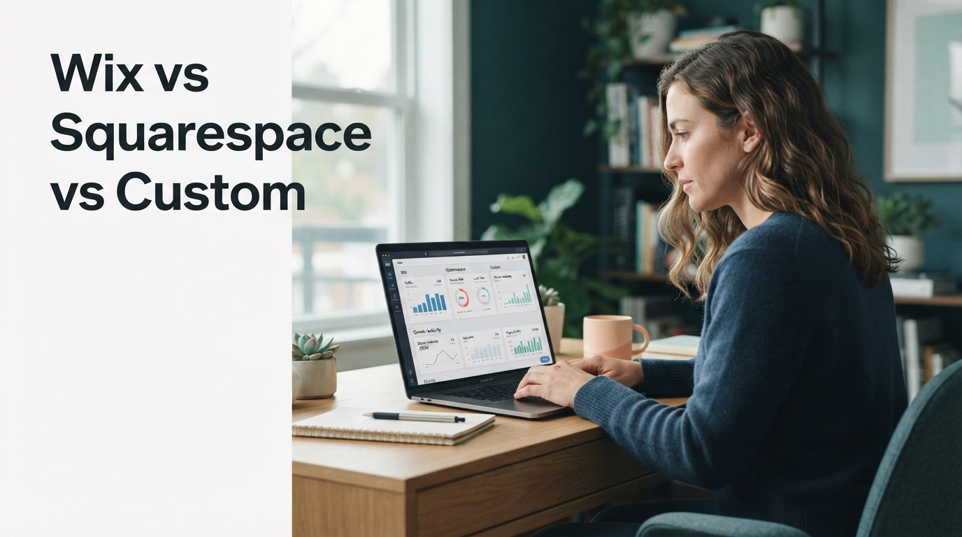 A professional comparing website platform performance on a laptop screen for local SEO strategy.